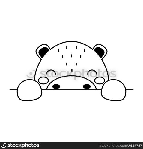 Cartoon hippo face in Scandinavian style. Cute animal for kids t-shirts, wear, nursery decoration, greeting cards, invitations, poster, house interior. Vector stock illustration