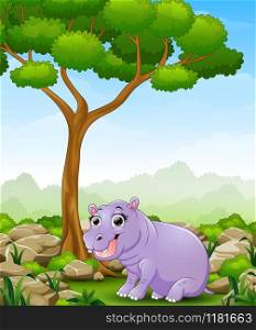 Cartoon hippos in the jungle