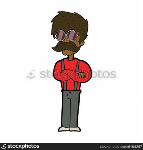 cartoon hipster man with mustache and spectacles