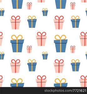 Cartoon holiday boxes with bows. seamless pattern. Vector Illustration