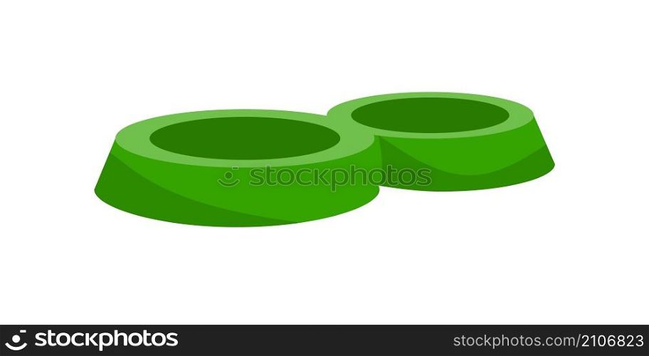 Cartoon home pets empty feeder for food and water. Green double bowl. Isolated bright container for canine or feline meal. Domestic animals care tools. Cats and dogs accessory. Vector feeding plate. Cartoon home pets empty feeder for food and water. Green double bowl. Isolated container for canine or feline meal. Domestic animals tools. Cats and dogs accessory. Vector feeding plate