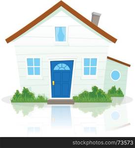 Cartoon House. Illustration of a cartoon simple house on white background with reflect on the ground