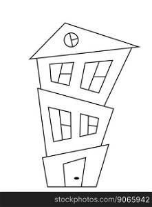 Cartoon house with uneven walls and windows in black and white