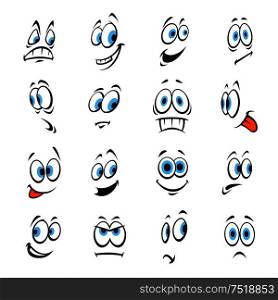 Cartoon human eyes happy, smiling, angry, scared, shocked. Vector emoji icons of laughter, sadness fear surprise. Cartoon eyes with expressions and emotions