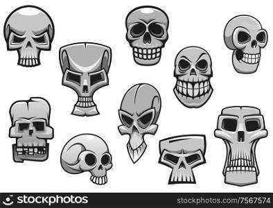 Cartoon human scary Halloween skulls for holiday design