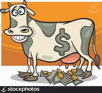 Cartoon Humor Concept Illustration of Cash Cow Saying