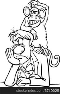 Cartoon Humor Concept Illustration of Monkey on your Back Saying or Proverb