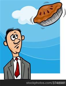 Cartoon Humor Concept Illustration of Pie in the Sky Saying or Proverb