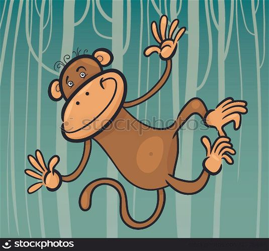 Cartoon Humorous Illustration of Cute Funny Monkey in the Jungle