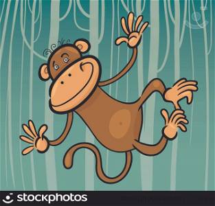 Cartoon Humorous Illustration of Cute Funny Monkey in the Jungle