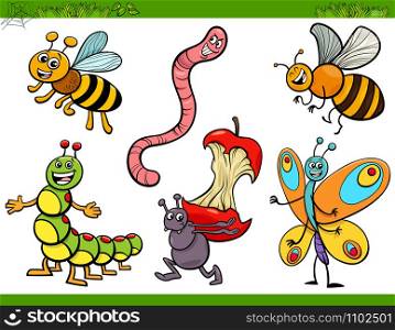Cartoon Humorous Illustration of Funny Insects Animal Characters Set