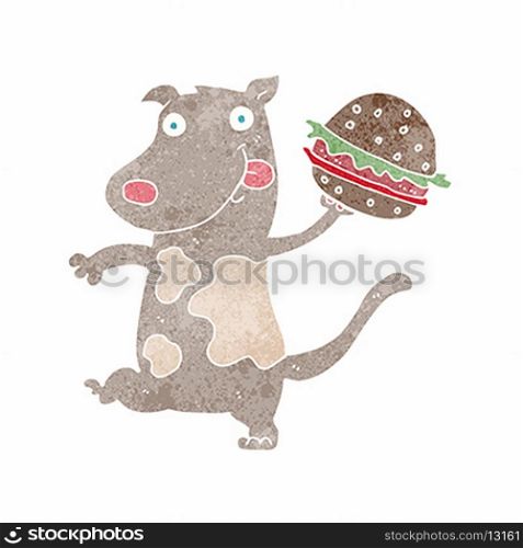 cartoon hungry dog with burger