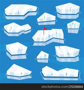 Cartoon Icebergs Set. Vector Illustration. Detail for Game Design. Arctic Level.  