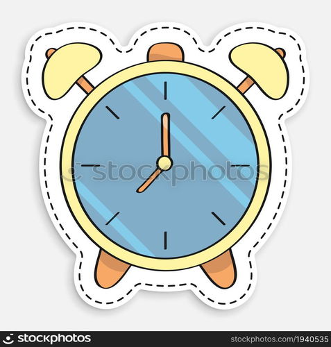 cartoon icon of doodle alarm clock. Mechanical watch for measuring time. Good start to your working day. Vector isolated on white background