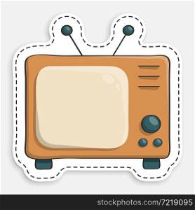 cartoon icon of doodle Old wooden TV with antenna. Vintage TV. World Television Day 21 November. Vector isolated on white background
