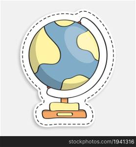 cartoon icon of doodle school globe on stand. Studying geography at school. Planet earth model for training. Vector isolated on white background