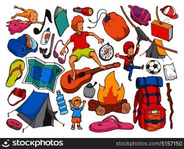 Cartoon illustration background of summer c&texture kids and objects