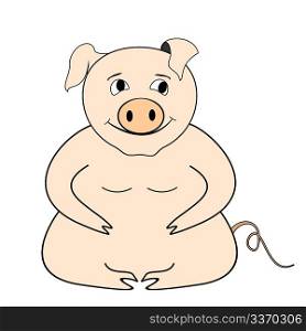 Cartoon illustration big pig - vector