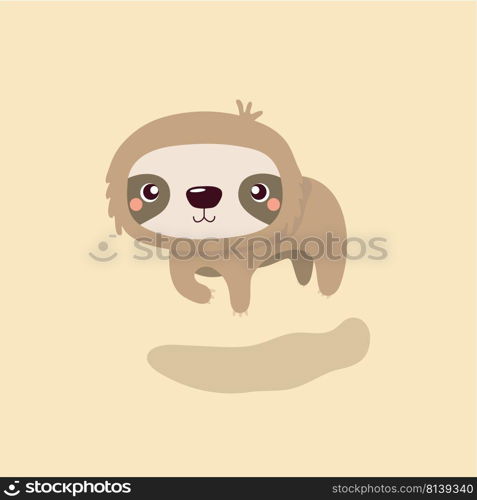 Cartoon illustration funny and cute sloth on pastel background. . Cartoon illustration funny and cute sloth