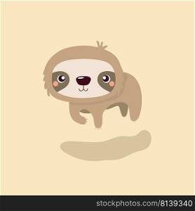 Cartoon illustration funny and cute sloth on pastel background. . Cartoon illustration funny and cute sloth
