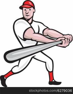 Cartoon illustration of a baseball player with bat batting facing front on isolated white background.&#xA;