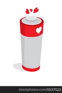 Cartoon illustration of a battery full of love power