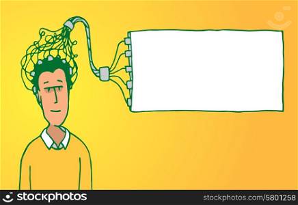 Cartoon illustration of a blank banner displaying a thought or secret message