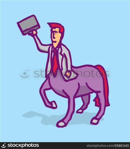 Cartoon illustration of a businessman centaur holding a portfolio