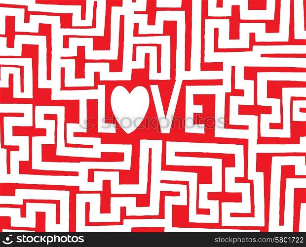 Cartoon illustration of a complex maze to find the way into love