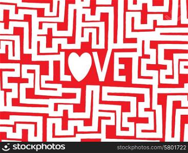 Cartoon illustration of a complex maze to find the way into love