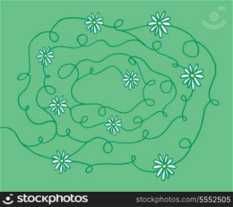 Cartoon illustration of a curvy flower and stem background