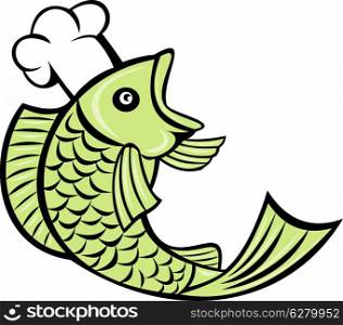 cartoon illustration of a fish cook chef baker. fish cook chef baker