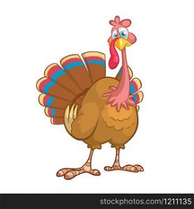 Cartoon illustration of a happy cute thanksgiving turkey character outline. Vector illustration isolated.