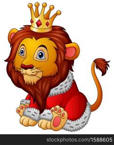 Cartoon illustration of a lion in king outfit
