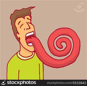Cartoon illustration of a man sticking out his curly spiral tongue