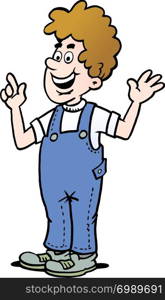 Cartoon illustration of a man who is dressed in a pair of blue overalls