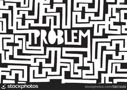 Cartoon illustration of a problem hidden in complex maze