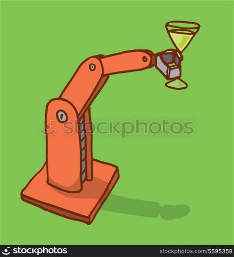 Cartoon illustration of a robot arm holding a martini glass