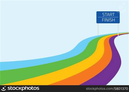 Cartoon illustration of a start and finish line with colorful path