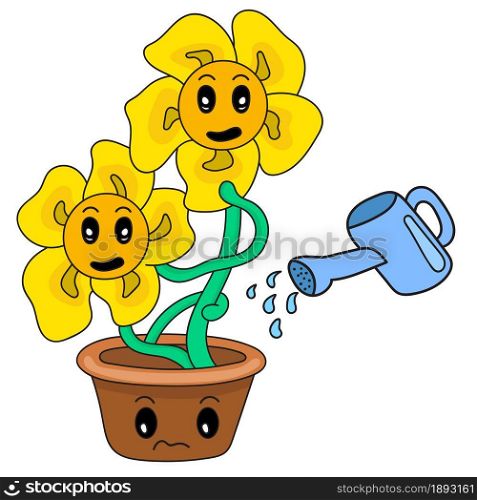 cartoon illustration of a sunflower being splashed with water
