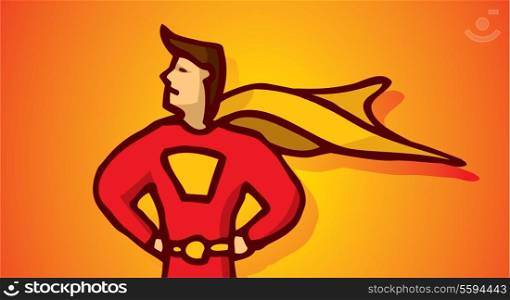 Cartoon illustration of a superhero far looking profile