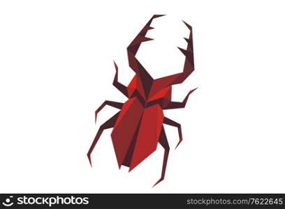 Cartoon illustration of a symmetrical stylized staghorn beetle viewed from above on white