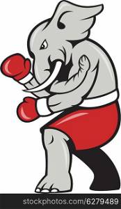 Cartoon illustration of an elephant boxer with boxing gloves and red shorts as republican mascot.&#xA;