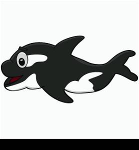 Cartoon illustration of an orca killer whale swimming happily