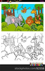 Cartoon Illustration of Animals in the Wild Coloring Book Activity