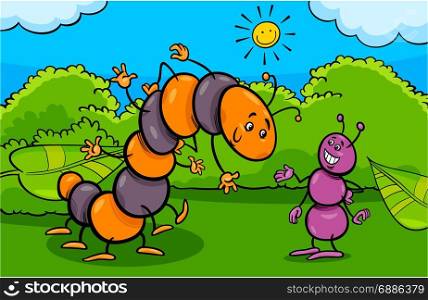 Cartoon Illustration of Ant and Caterpillar Insect Animal Characters