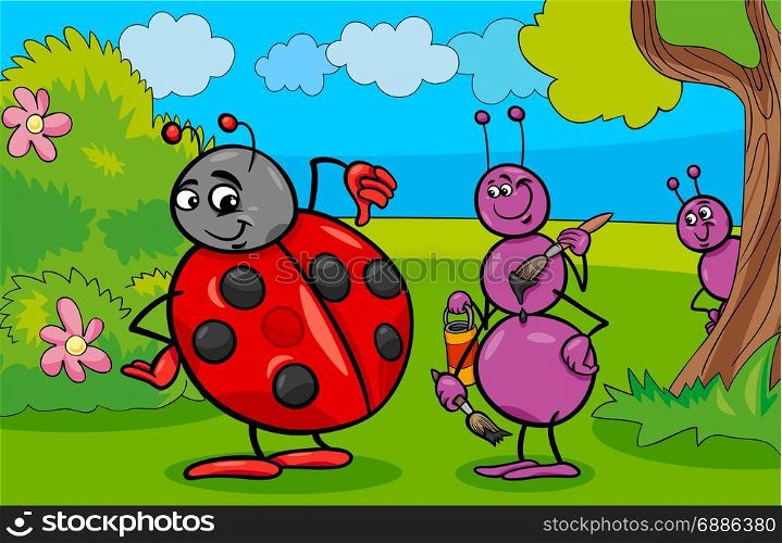 Cartoon Illustration of Ant and Ladybug Insect Animal Characters