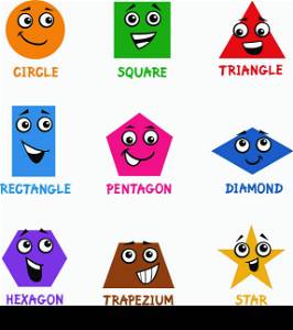 Cartoon Illustration of Basic Geometric Shapes Comic Characters with Captions for Children Education