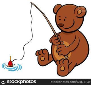 Cartoon Illustration of Bear Animal Character on Fishing