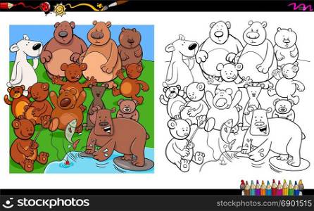 Cartoon Illustration of Bears Animal Characters Group Coloring Book Activity